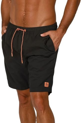riverso Badehose Herren lang Badeshorts RIVDavid Regular Fit Schwimmhose Elastischer Bund Schwarz XXL (XXL, Black Orange)