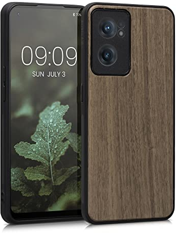 kwmobile Hülle kompatibel mit OnePlus Nord CE 2 5G Hülle - Holz Case - stoßfestes Handy Cover - TPU Handyhülle in Dunkelbraun