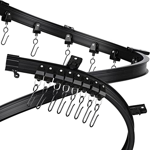Fubeasi Schwarze flexible biegbare Deckenvorhangschiene, gebogene Deckenschiene für Vorhänge, Raumteiler, Deckenschienensystem mit Haken (4 m)