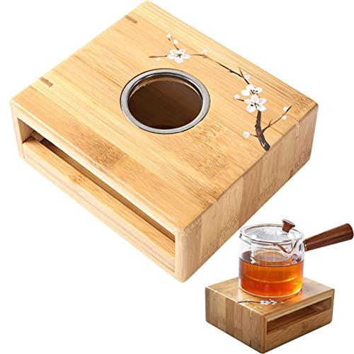 Gusengo Bamboo Teapot Heating Base | Natural Bamboo Teapot Warmer Candle Heating Device,Durable Japanese-style Thermostat Wine Temperature Base