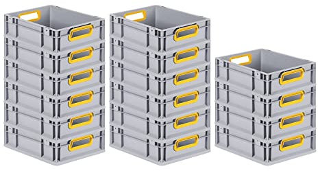 PROREGAL SuperSparSet 16x Eurobox NextGen Color | HxBxT 12x30x40cm | 11 Liter | Griffe gelb offen | Glatter Boden | Eurobehälter, Transportbox, Transportbehälter, Stapelbehälter