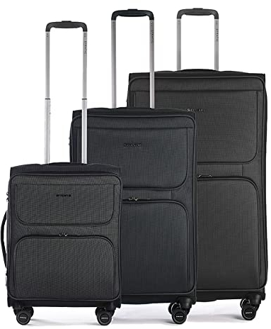 Stratic Bendigo Light+ Kofferset 3-teilig Koffer Weichschale Reisekoffer Trolley Handgepäck, 4 Rollen, TSA Kofferschloss, erweiterbar, S,M,L, Schwarz