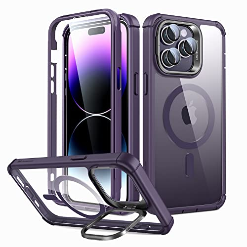 ESR Schutzhülle für iPhone 14 Pro Max, Kompatibel mit MagSafe, Ganzkörper Stoßfeste Hülle, Militärischer Schutz, Magnetische Handyhülle für iPhone 14 Pro Max, Shock Armor Kickstand Case, Klar Lila