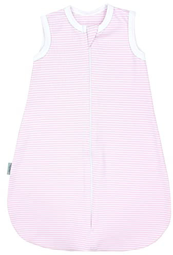 TupTam Sommerschlafsack Baby – Leichter Schlafsack Baby Sommer 0.5 TOG aus Baumwolle, OEKO-TEX zertifiziert, Unisex, Farbe: Streifenmuster Rosa, Größe: 86-92