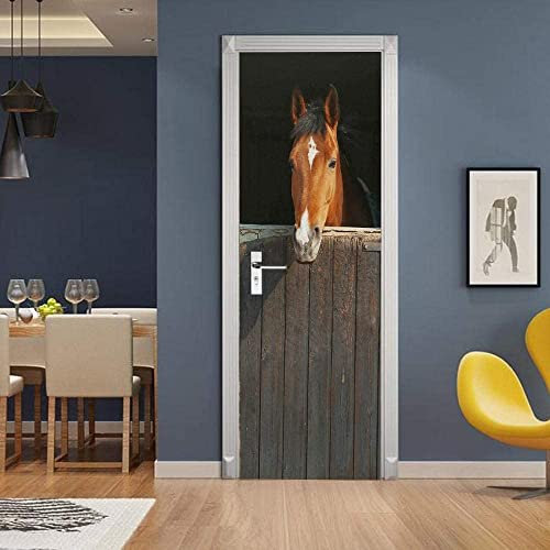 3D Türaufkleber Tierisches Pferd 35,4 X 82,6 Zoll / 90 X 210 Cm Türtapete Selbstklebend Türposter - Fototapete Türfolie Poster Tapete Meer Aufkleber Diy Selbstklebende Wandbild Pvc Wasserdichte Tapet