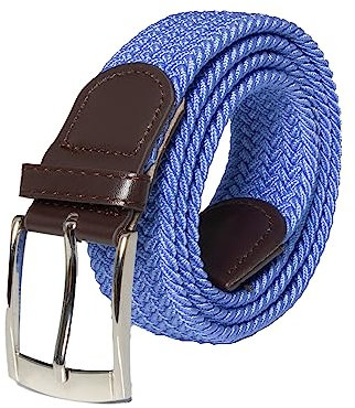 989Zé ENZO Mens Stretch Belts Ladies Elasticated Woven Adjustable Braided Metal Buckle Belt (Light Blue, L)