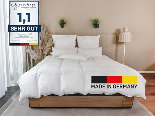 BEFA NATUR Made in Germany Daunendecke 240x220 cm aus 60% Daunen und 40% Federn, Ganzjahresdecke, Allergiker geeignet (nomite), Öko-Tex 100 Klasse 1 Zertifiziert, Downpass
