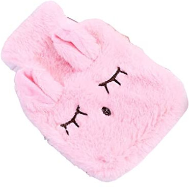 Sac à Eau Chaude en PVC, Couverture en Peluche Motif Lapin Bouillotte Antidéflagrante pour les Mains (rose)