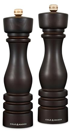 Cole & Mason London Refillable Spice Mill - Kitchen & Home Accessory - Salt & Pepper Grinder Set - Salt Mill with Ceramic Mechanism - Pepper Mill with Carbon Steel Mechanism - 8, Chocolate Wood