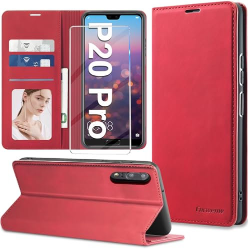 【2023 𝐍𝐄𝐖】 Handyhülle für Huawei P20 Pro Hülle Leder mit Schutzfolie [3 Kartenfächer] Klapphülle für Huawei P20 Pro Hülle Leder Wallet Klappbar Stoßfest Cover Case für Huawei P20 Pro Klapphülle