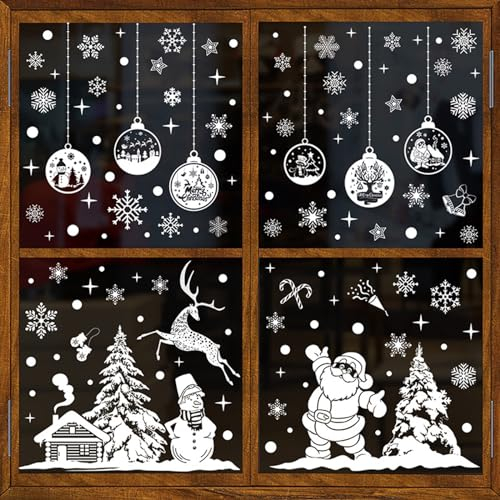 ATJTYSX 260 Stück Weihnachten Fenstersticker, Fensterbilder Weihnachten Selbstklebend, Fensterdeko Weihnachten, 9 Blatt, 20x30cm, für Türen, Fenster und Vitrinen, Weihnachten Theme Party