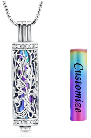 Cylindre Bijoux de Crémation Arbre de Vie Urne Cendres Collier pour Femmes Hommes Fiole Cendres de Crémation Pendentif Aimé Bijoux Mémorial