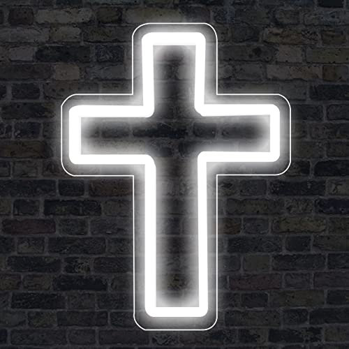 CTLNEON Jesus-Kreuz-Neonschild, LED-Schilder, Kreuz-Dekor-Lampe, Licht, Neon-Kreuz-Schild für Wand, Schlafzimmer, christliche Dekoration, religiöses Zimmer, Kinderzimmer (Weiß)