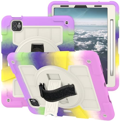 GANGANPRO Hülle Kompatibel Mit iPad Pro 11 2020 2018/Air 5/4 Tablet Hülle TPU Stoßstange PC Rückseite Verstellbare Schulter Handschlaufe Drehbar Integrierter Ständer Schutzhülle Tasche 10.9 Zoll