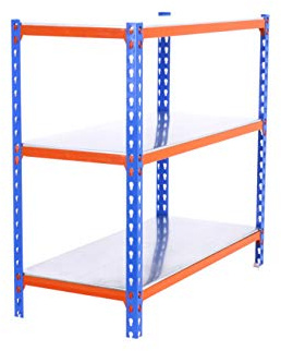 PROREGAL Schwerlastregal SMALL Metal Shark | HxBxT 100x110x40cm | Fachlast 200kg | Blau-Orange | Regal Standregal Werkstattregal Lagerregal Kellerregal