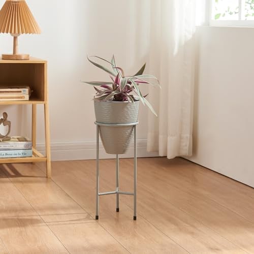 [en.casa] Blumenständer Asten Pflanzenständer mit Blumentopf Metall Grau Blumentopfständer Pflanzenregal 40,5x16 cm Blumensäule für innen