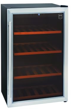 METRO Professional Cantinetta Vino Refrigerata GWC3040 | Acciaio Inox, 54 x 54 x 83 cm, 4 Ripiani in Legno, Termostato Digitale Touch e Luci a LED, Porta in Vetro, da 5 a 22 °C (48 Bottiglie)
