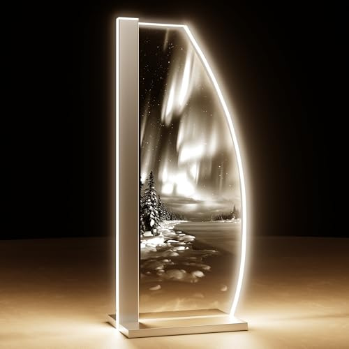 Luverre Tischlampe | LED-Leuchte | Glas-Leuchte mit Gravur für Nachttisch, Kommode, Wohnzimmer | Natur, Landschaft (Nordlichter, Segel | silber)