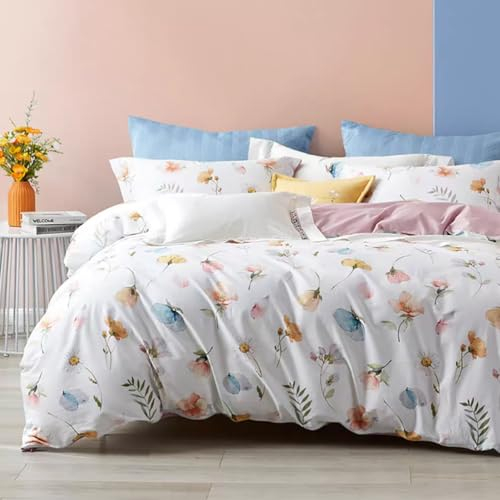 Nayoroom Bettwäsche 220x240 Kleine Blumen Weiß Rosa Aesthetic Pflanzen Blumenmuster Microfaser Bettbezug Wendebettwäsche Set und 2 x Kissenbezug 80x80 cm für Doppelbett