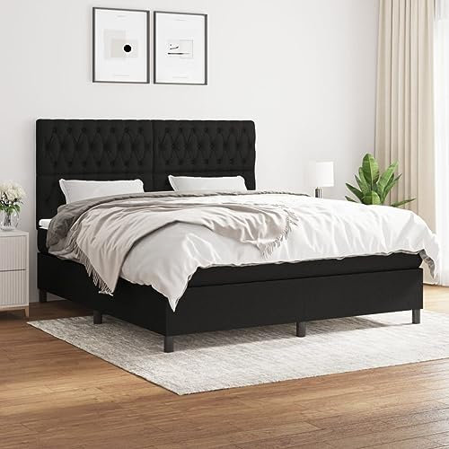 Willood Boxspringbett mit Matratze Schwarz 180x200 cm Stoff Knopfheftung Design Hohes Kopfteil