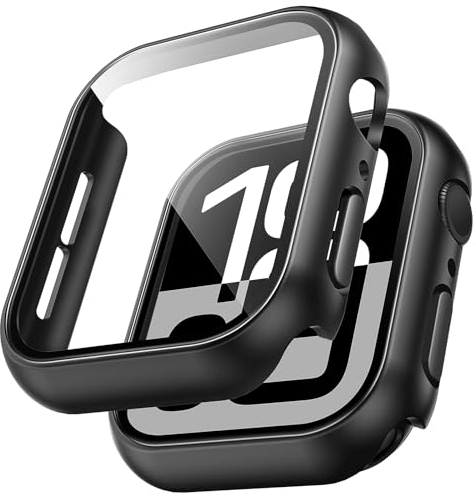 TAURI 2 Stück Harte PC Hülle für Apple Watch Series 11/10 46mm, [360° stoßfest] mit 9H Gehärteter Glas Displayschutz und Hoher Empfindlichkeit, Kratzfeste Schutzhülle - Schwarz
