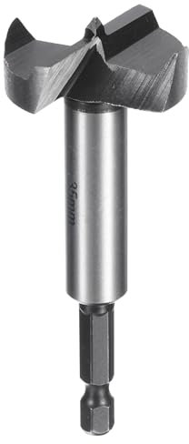 sourcing map Forstner Drill Bit 1-3/8(35mm) Carbon Steel Single Tooth Flat Wing Wood Drilling Forstner Bit Hinge Cutter with 1/4 Hex Shank for Hardwood Softwood Plywood Woodworking