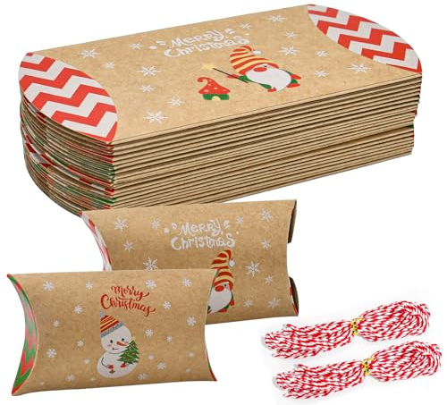 NAROSEBE 24 Stück Kraftpapier Geschenkschachtel Weihnachten Geschenkbox Klein Geschenkverpackungen, Kissenschachtel Pralinenschachtel Weihnachten Süßigkeiten Box für Weihnachten Geschenke