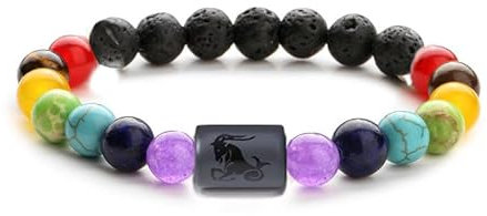 WSPEMLFP Armband Herren Perlen, Natürlicher Edelstein 7 Chakra Lavastein Armbänder 12 Sternbild Steinbock Reiki Yoga Armband, Glücksbringer Stretcharmband Für Frauen Männer