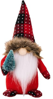 Bürobedarf Schwarz kariertes rotes Hutgesicht, Puppenornament, Weihnachtsmann, der Weihnachtsbaumschmuck hält Klebeband Abroller Lustig (A, One Size)