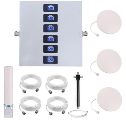 KKBSTR Amplificateur 5G Amplificateur Reseau Mobile 6 Bandes B1(N1)/B3(N3)/B7/B8/B20/B28(N28), Améliorez Votre 2G/3G/4G/5G, Trois Antennes Intérieures