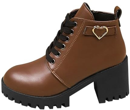 SAUTRV Stivali da donna per primavera, estate, autunno e inverno, tacco alto, tacco spesso, punta rotonda, casual, cerniera laterale e stivaletti nudi, stivaletti vintage da donna con tacco, Marrone,