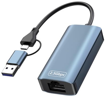 Obllemn 2.5G USB LAN Adapter, Ethernet Verkabelter Netzwerkadapter 100/1000/2500Mbps, LAN Adapter für PS4, PS5, Switch, Steam Deck, XPS, TV Box, iPad, MacBook, PC, Laptop, Tablet, NAS