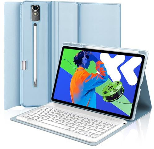 SENGBIRCH Funda con Teclado para Lenovo Idea Tab Pro 12.7 2025, Español Ñ Bluetooth Inalámbrico Desmontable Teclado para Lenovo Idea Tab Pro 12.7 Pulgadas 2025 (TB-373FU/TB-375FC), Azul Claro