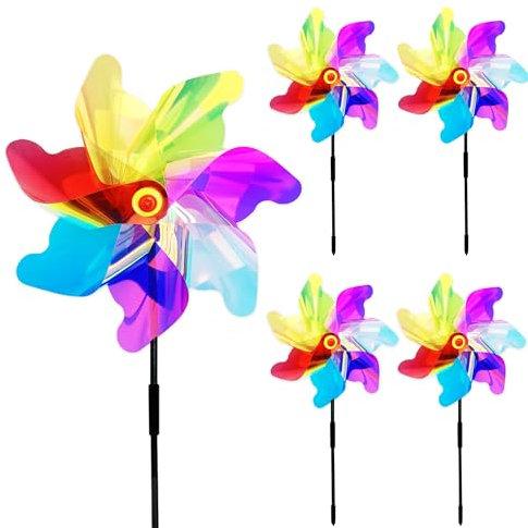 Lot de 5 moulins à vent réfléchissants pour jardin, cour, verger (A)