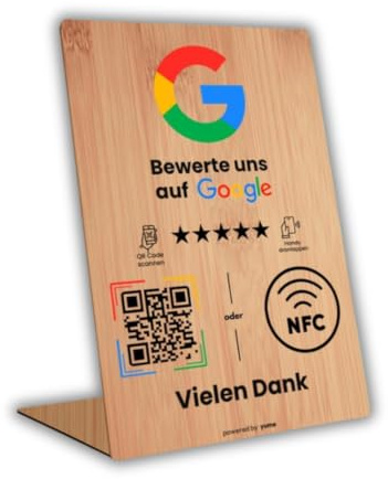 Aspira Home Google Bewertungsständer mit NFC & QR-Code, Bewertungsaufsteller für Google Rezensionen, FERTIG VOREINGERICHTET für Ihr Google Bewertungsprofil, Echtholz, 7 x 10,5 cm