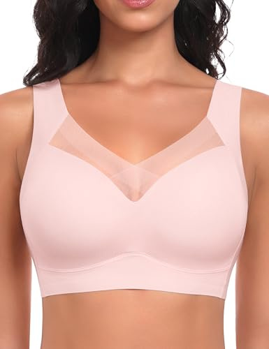 Ganado Soutien Gorge sans Armature Dentelle Push up Sport Bralette Femme Col en V Brassière sans Coutures Brassiere Comfit