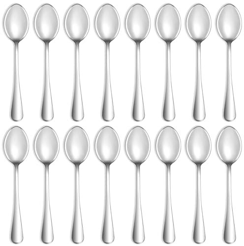 QUCHER 20,3 cm, 16 cucchiai da zuppa, in acciaio inox, cucchiai da caffè, da tavolo, da cena, da tavola, per uso domestico, cucina, ristorante, lavabile in lavastoviglie