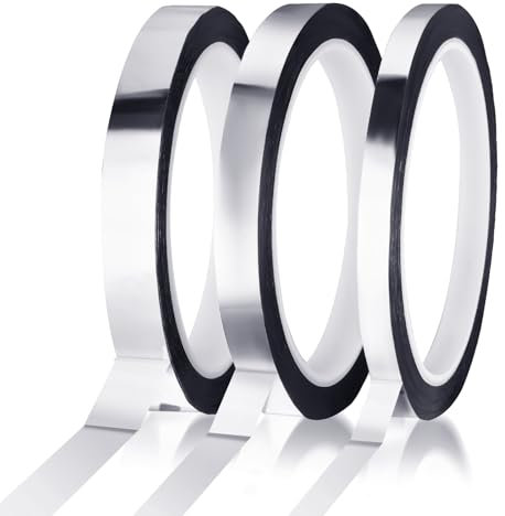 Aiyorse 3 Rollen Metallic-Klebeband 50m Silbernes Klebebands Selbstklebende Glitzerndes Grafikband Craft Dekorative Klebeband Fliesennahtband für Wand Garderobe Badezimmer Dekoration-0.5/0.4/0.27inch