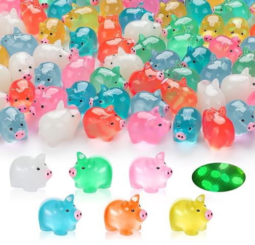Norhogo 60 Stück Mini Harz Schwein im Dunkeln Leuchtend, Niedliche mini Harz Figuren, Kleine Figuren Schwein für Garten Puppenhaus, mini Tiere für Gartenlandschaft, Puppenhaus, Geburtstagsparty