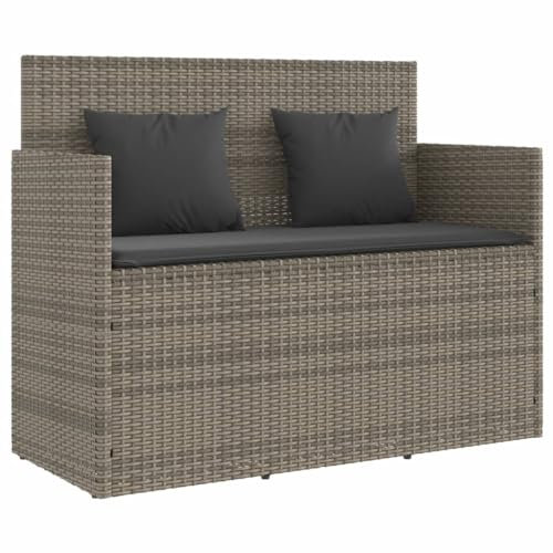 Gecheer Cassapanca con Contenitore, Panca Portaoggetti, con Braccioli, da Giardino, Esterno, in Polyrattan Grigio, 120x50x90,5 cm, Cassapanca da Giardino, Panca Stoccaggio