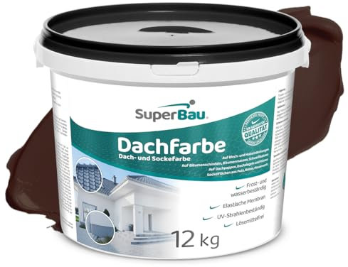SuperBau Dachfarbe Braun (12 kg ca.30m²) Sockelfarbe WASSERDICHT, Fassadenfarbe für Außen, Dachbeschichtung für Blechdach, Bitumen, Dachpappe, Schindeln, Putz