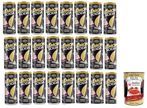 Italian Gourmet Lemon Soda Lemonsoda bibita gassata limone 24 x 330ml Dosen | Mit Fruchtfleisch, aus italienischen Zitronen, bevanda frizzante, Gesamtnettogewicht 7,92 L + Kostenlos Polpa 400g