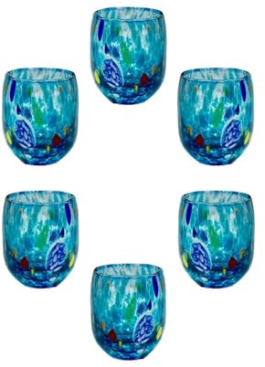 MurArt Vasos de Murano - Juego de 6 vasos de 350 ml - Colección Marea de vidrio soplado a mano de elaboración artesanal - Made in Italy - 6 unidades