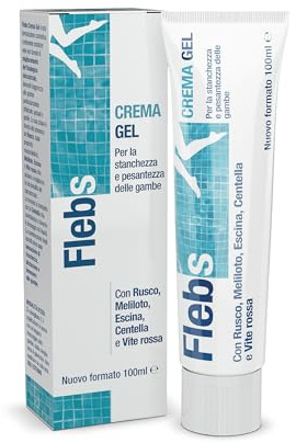 Flebs Crema Gel Gambe 100ml, Trattamento Lenitivo a Base di Estratti Vegetali per Gambe Pesanti, Gonfie, con Capillari Fragili e Problemi di Circolazione, con Effetto Rinfrescante