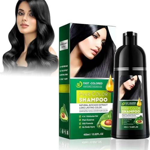 EHIOG Champú Color Negro 3 en 1 – Tinte Instantáneo para Cabello, Cubre Canas Rápidamente, Fórmula Natural de Larga Duración, 400 ml(Negro)