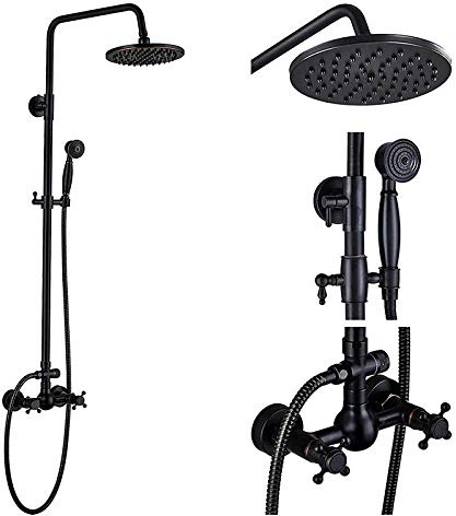 Bathroom Shower Set Mixer Faucet 8 Inch Black Bronze Rain Shower Head With Hand Shower Double Handle Wall Mounted