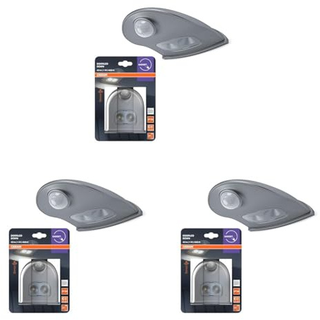 Osram Door LED Leuchte mit Bewegungssensor, batteriebetrieben, 4000K, 40lm, 0,95W, IP54, Silber, für Eingangsbereiche und Außenanwendungen (Packung mit 3)