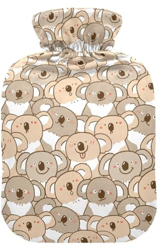 Brown Koala Bear Hot Water Bottle with Velvet Cover Hot Water Bag for Pain Relief 2L, Neck Cramps Shoulders Pain Relief, Hot Cold Pack