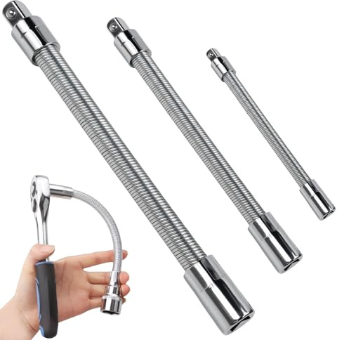ZXBBTZ 3 PCS Barra de Extensión Flexible 14/20/25cm, Extensor de Trinquete 1/4, 3/8' y 1/2'', Extensión Flexible para Destornillador, Barra de Extensión para Reparación de Automóviles y Otros