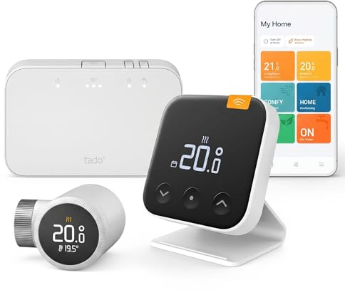 tado Wireless Smart Thermostat X – Starter Kit with Bridge X and Stand, Boiler and Hot Water Control + tado° Smart Radiator Thermostat X,